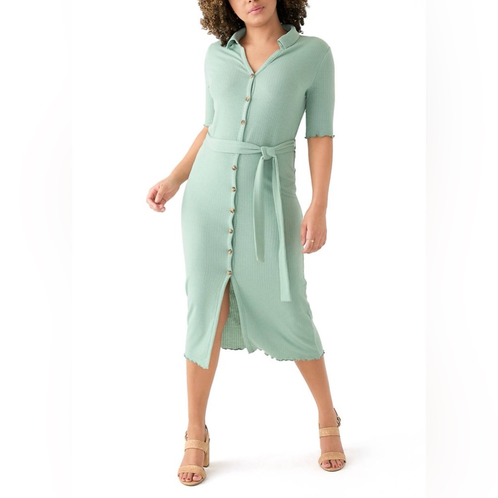 Chic Mint Green Midi Dress with Tie Waist